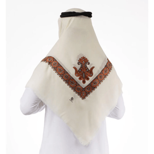 شال كشميري ابيض تطريز اورنج ماركة بربروس