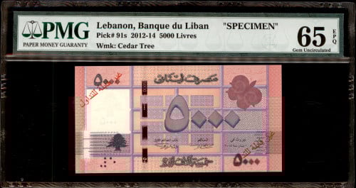5000 ليرة نموذج لبنان لعام 2012-2014م والحالة أنسر