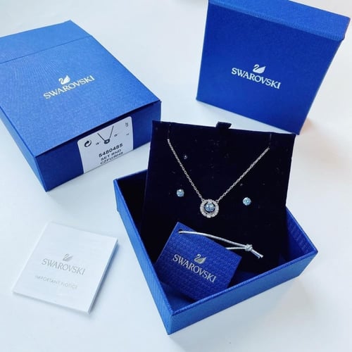 سلسال وحلق بكرستال ازرق متحرك سوارفسكي