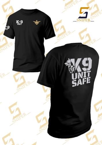فنيلة اسود شعار SAFE K9 طباعة ابيض وذهبي وجهين