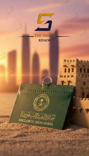 محفظة بطاقة عمل المملكة مع تعليقة اخضر ذهبي