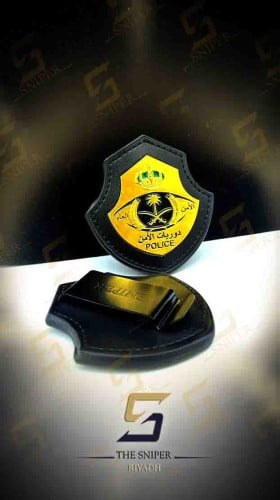 شارة القايش بشعار دوريات الامن حديد ذهبي جلد اسود