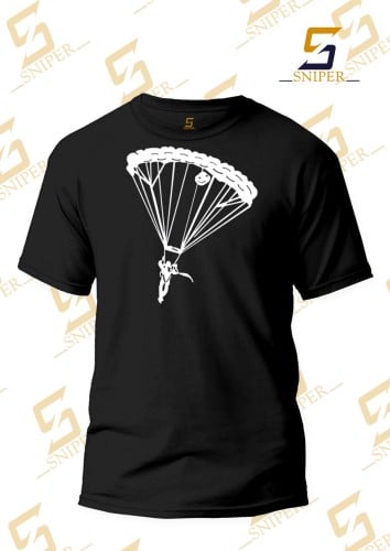 فنيلة اسود شكل مظلي طباعة ابيض على الصدر