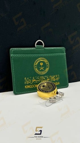 محفظة بطاقة عمل المملكة مع تعليقة اسود ذهبي