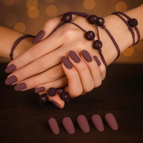 اظافر لون ارجواني24 قطعة بغراء ذاتي لون بني أظافر...