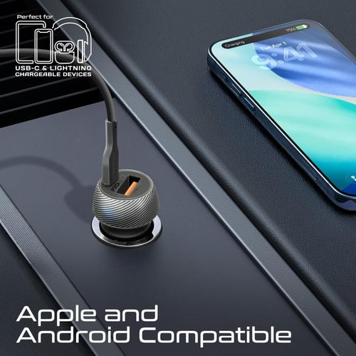 شاحن سيارة سريع ثنائي المنافذ بقدرة 33 واط عبر USB...