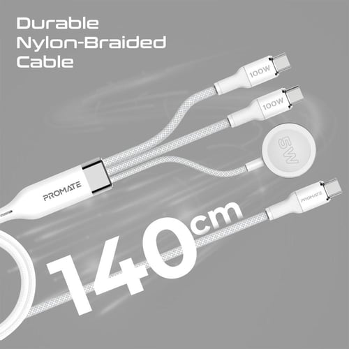 كيبل شحن USB-C فائق السرعة بقوة 100 واط مع مخرجين...