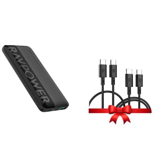 بطارية 10 الاف راف باور + سلكين راف باور تايب سي ا...