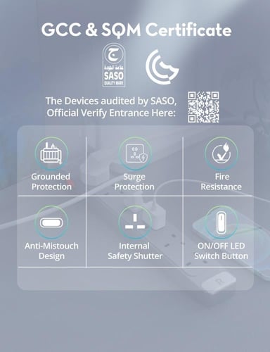 توصيلة راف باور 6 منافذ بقوة 2990 واط - رمادي