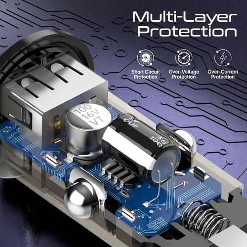 شاحن سيارة سريع ثنائي المنافذ بقدرة 33 واط USB-C ب...