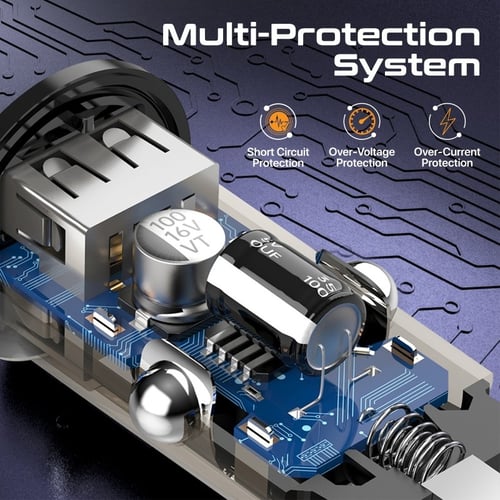 شاحن سيارة فعّال ومدمج بتصميم شفاف يتميز بمنفذ USB...
