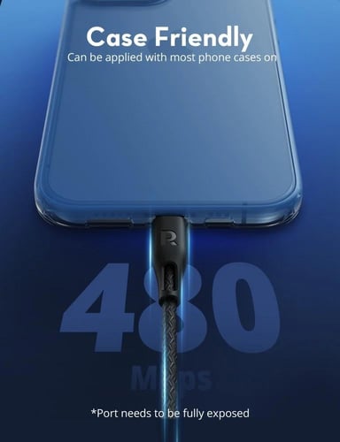 سلك شحن راف باور لايتننق 1.2 متر نايلون - اسود