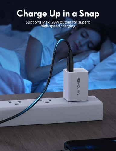 سلك شحن نايلون راف باور من USB-A إلى لايتنينق 3 مت...