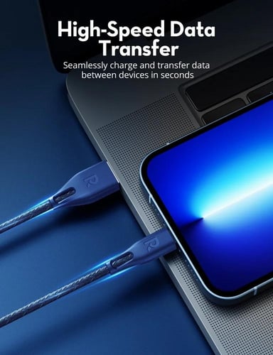 سلك شحن راف باور لايتننق 1.2 متر نايلون - ازرق