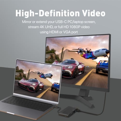 موزع USB-C متعدد المنافذ 6 في 1 يتضمن HDMI بدقة VG...