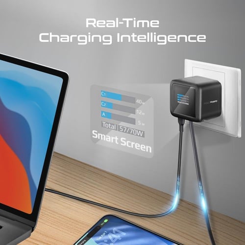 شاحن جداري سريع وذكي بقوة 70 واط, بتقنية GaNFast،...