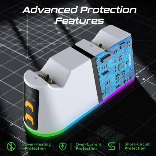 شاحن وحدة تحكم Vertux PS5 ، قاعدة مزدوجة ، مصابيح...