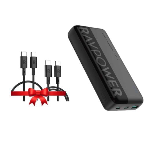 بطارية 20 الف راف باور + سلكين راف باور تايب سي ال...