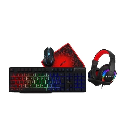 طقم DENX للألعاب 4 في 1 – لوحة مفاتيح بإضاءة RGB +...