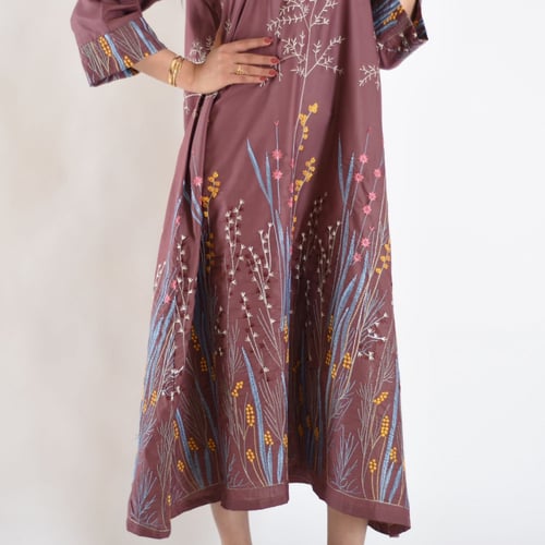 جلابية قطن موف مطرز