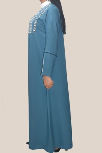 جلابية سماوي وأبيض