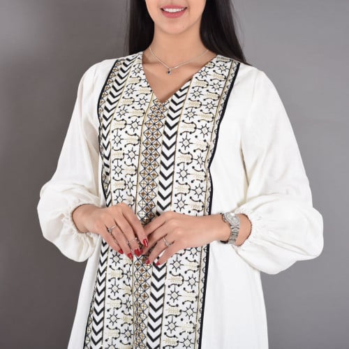 جلابية لينن ميدي بتطريز