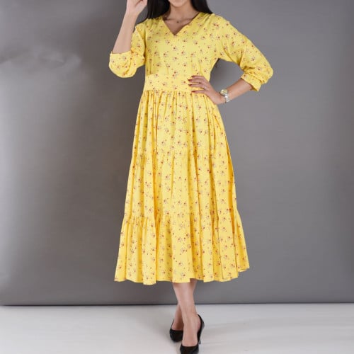 جلابية أصفر قطن هندي ميدي