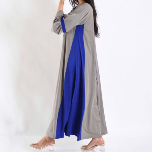 جلابية مطرزة رمادي بأزرق