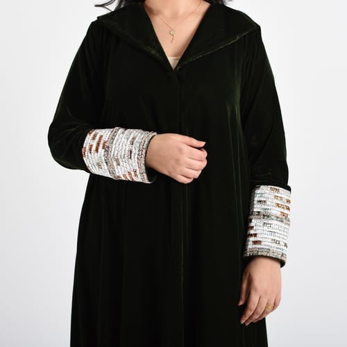 جلابية مخمل زيتي انيق