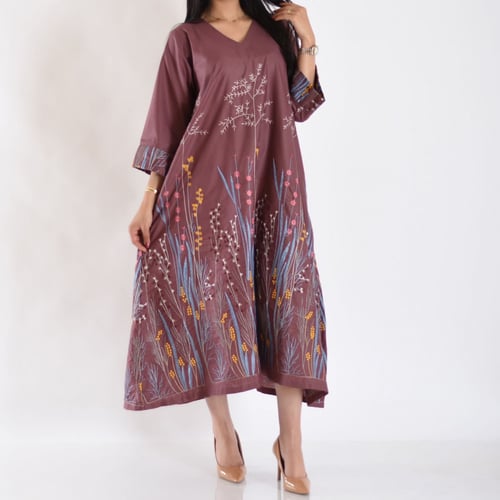 جلابية قطن موف مطرز