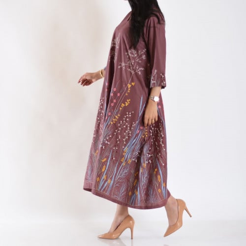 جلابية قطن موف مطرز