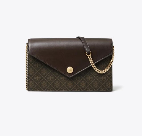 T MONOGRAM COATED CANVAS ENVELOPE CROSSBODY