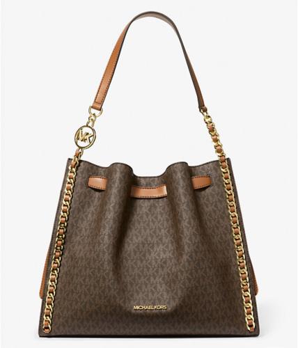 Mina Large Signature Logo Chain Shoulder Bag