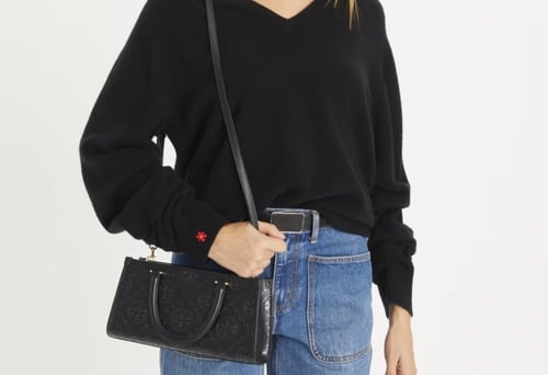 T MONOGRAM EMBOSSED SMALL EAST-WEST TOTE