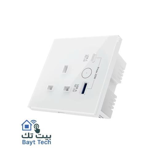 فيش كهرباء ذكي WIFI + منفذ usb-A & usb-C بمظهر زجاجي بلونين اسود وابيض