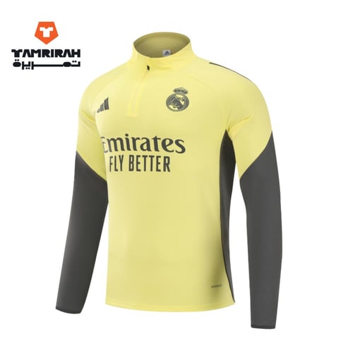طقم تدريب ريال مدريد أصفر ورمادي 2024