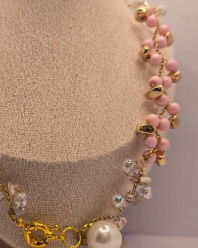 عقد التيلة المصنوع يدويا مم اللؤلؤ والخرز الحجري ا...