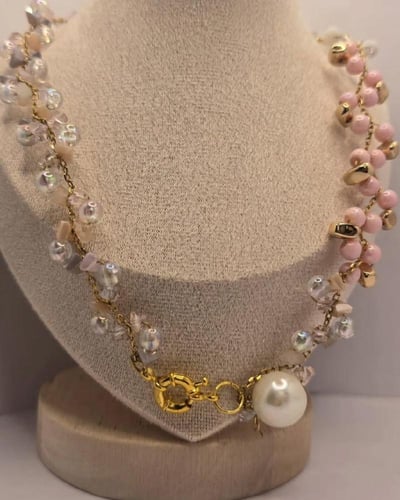 عقد التيلة المصنوع يدويا مم اللؤلؤ والخرز الحجري ا...