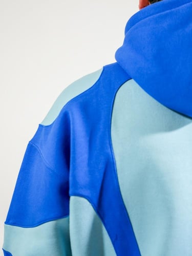 هودي شتوي سميك ملون من الجوانب - ازرق