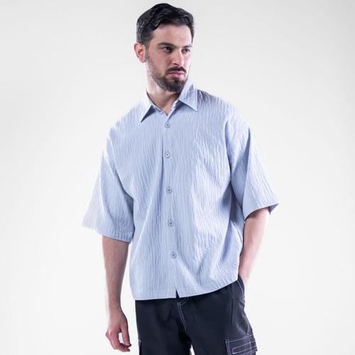 قميص بوليستر اوفر سايز باكمام قصيرة - رمادي فاتح