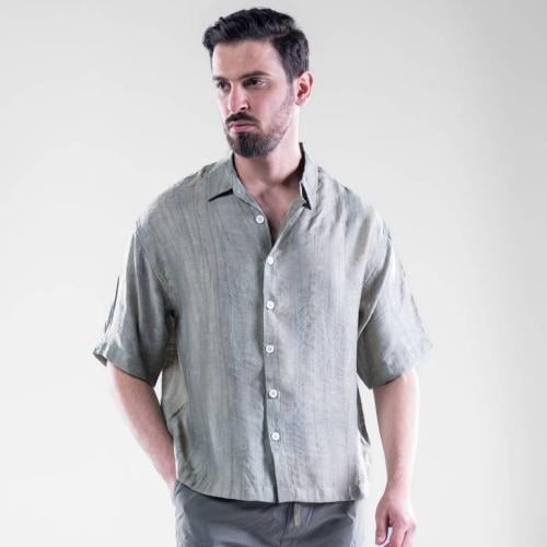 قميص صيفي بوليستر قصة كورية - رمادي