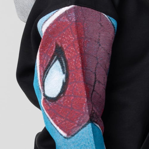 هودي مع كاب رمادي اوفر سايز تطريز الكم الايمن انمى...