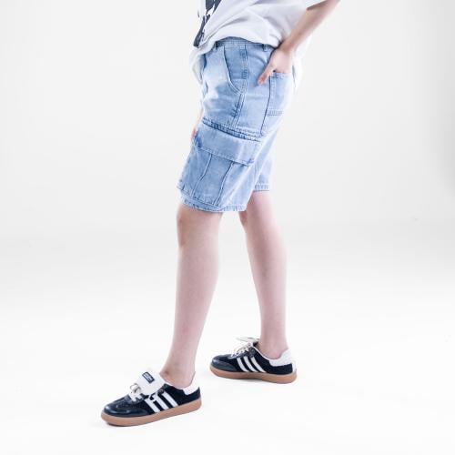 شورت كارجو جينز بألوان زاهية وجيوب متعددة - ازرق ف...