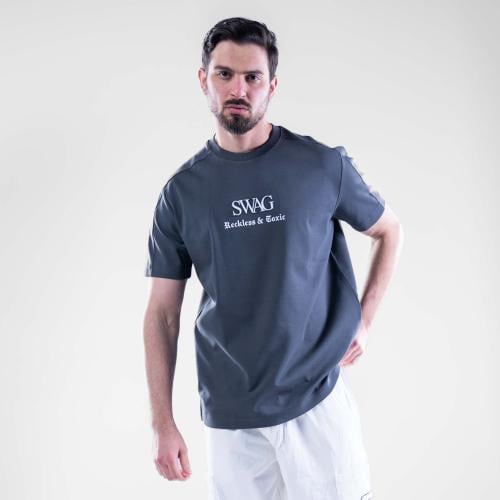 تيشيرت قصه عاديه بطبعه سواج - رمادي