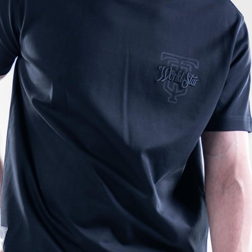 تيشيرت بيسك قطن أكمام قصيرة تصميم بسيط مريح - اسود