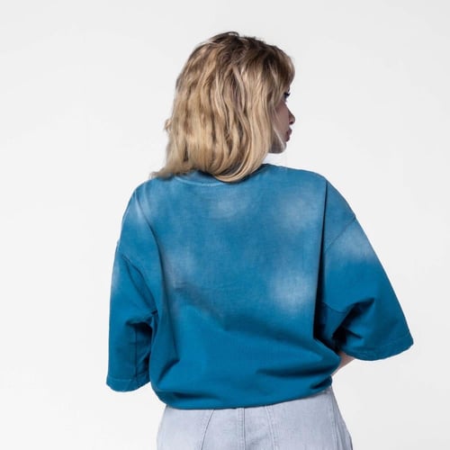 تيشيرت اوفرسايز مموه بكتابة حفر اماميه - تركواز