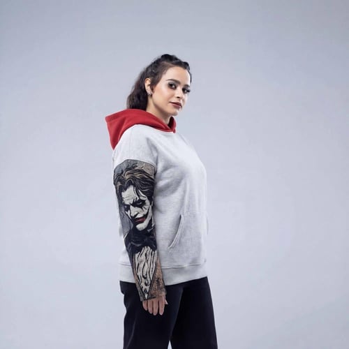 هودي سادة اوفر سايز تطريز الكم الايمن انمى الجوكر...