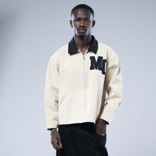 جاكيت أوفرسايز بسحاب أمامي وتطريز حرف M وياقة متبا...