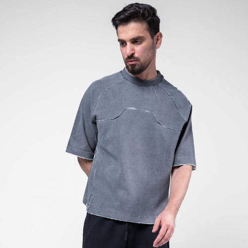 تيشرت بلون مغسول بخياطه منحنيه اماميه وخلفيه - رما...