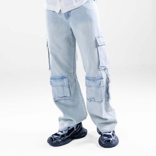 بنطلون كارجو جيوب اماميه وجانبيه أنيق - سماوي